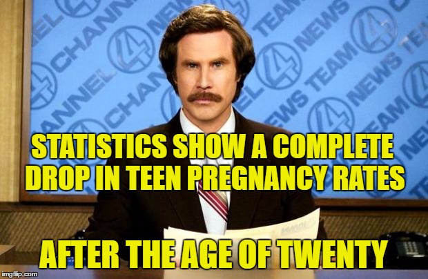 BREAKING NEWS | STATISTICS SHOW A COMPLETE DROP IN TEEN PREGNANCY RATES; AFTER THE AGE OF TWENTY | image tagged in breaking news | made w/ Imgflip meme maker