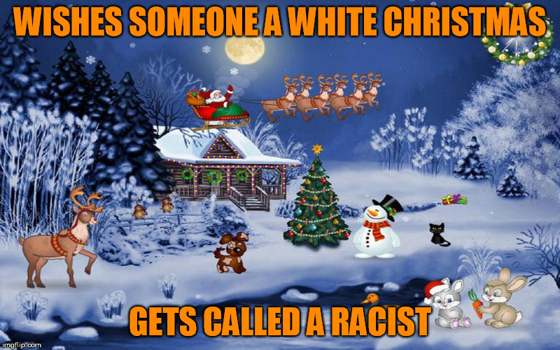 WISHES SOMEONE A WHITE CHRISTMAS; GETS CALLED A RACIST | image tagged in white christmas | made w/ Imgflip meme maker