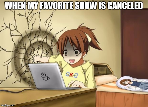 When an anime leaves you on a cliffhanger | WHEN MY FAVORITE SHOW IS CANCELED | image tagged in when an anime leaves you on a cliffhanger | made w/ Imgflip meme maker