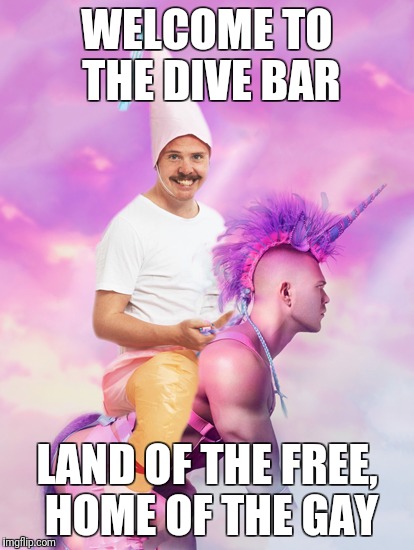 WELCOME TO THE DIVE BAR; LAND OF THE FREE, HOME OF THE GAY | made w/ Imgflip meme maker