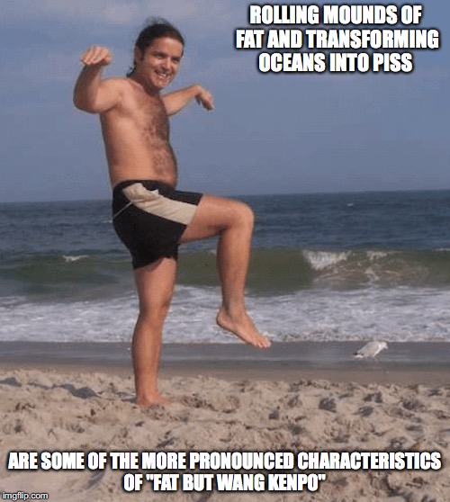 Fake Kung Fu | ROLLING MOUNDS OF FAT AND TRANSFORMING OCEANS INTO PISS; ARE SOME OF THE MORE PRONOUNCED CHARACTERISTICS OF "FAT BUT WANG KENPO" | image tagged in kung fu,fake,memes | made w/ Imgflip meme maker