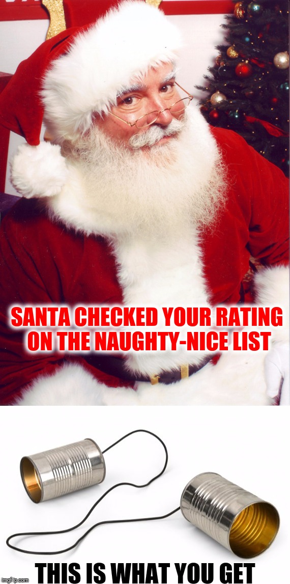 SANTA CHECKED YOUR RATING ON THE NAUGHTY-NICE LIST THIS IS WHAT YOU GET | made w/ Imgflip meme maker