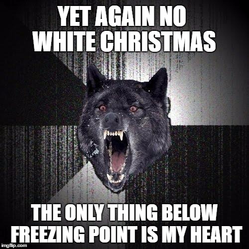 Insanity Wolf Meme | YET AGAIN NO WHITE CHRISTMAS; THE ONLY THING BELOW FREEZING POINT IS MY HEART | image tagged in memes,insanity wolf | made w/ Imgflip meme maker