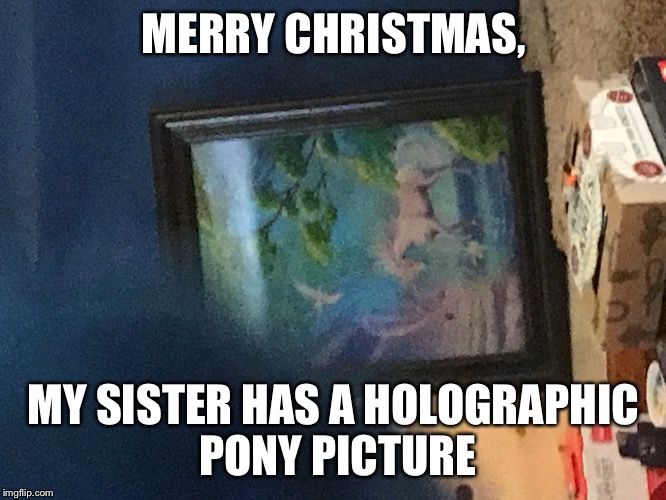 Merry Christmas to all, & to all a good night | MERRY CHRISTMAS, MY SISTER HAS A HOLOGRAPHIC PONY PICTURE | image tagged in christmas,pony,unicorn | made w/ Imgflip meme maker