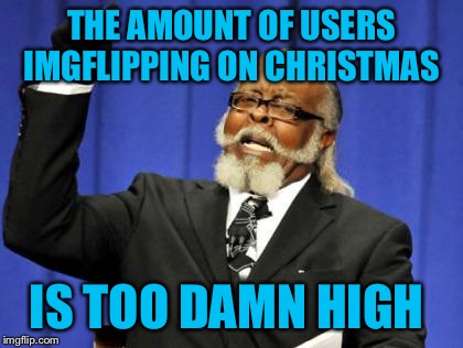 Not that I don't mind  | THE AMOUNT OF USERS IMGFLIPPING ON CHRISTMAS; IS TOO DAMN HIGH | image tagged in memes,too damn high | made w/ Imgflip meme maker