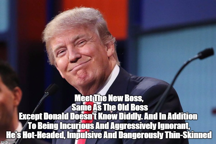 Meet The New Boss, Same As The Old Boss Except Donald Doesn't Know Diddly. And In Addition To Being Incurious And Aggressively Ignorant, He' | made w/ Imgflip meme maker