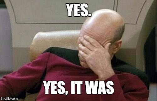 Captain Picard Facepalm Meme | YES. YES, IT WAS | image tagged in memes,captain picard facepalm | made w/ Imgflip meme maker