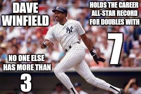 Dave Winfield | DAVE; HOLDS THE CAREER ALL-STAR RECORD FOR DOUBLES WITH; WINFIELD; 7; NO ONE ELSE HAS MORE THAN; 3 | image tagged in baseball,hall of fame | made w/ Imgflip meme maker