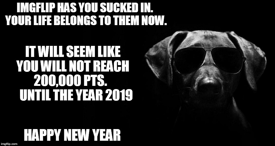 IMGFLIP HAS YOU SUCKED IN. YOUR LIFE BELONGS TO THEM NOW. IT WILL SEEM LIKE YOU WILL NOT REACH 200,000 PTS.      UNTIL THE YEAR 2019 HAPPY N | made w/ Imgflip meme maker