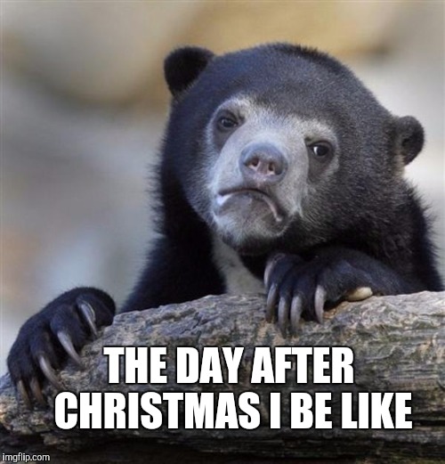 sad bear | THE DAY AFTER CHRISTMAS I BE LIKE | image tagged in sad bear | made w/ Imgflip meme maker
