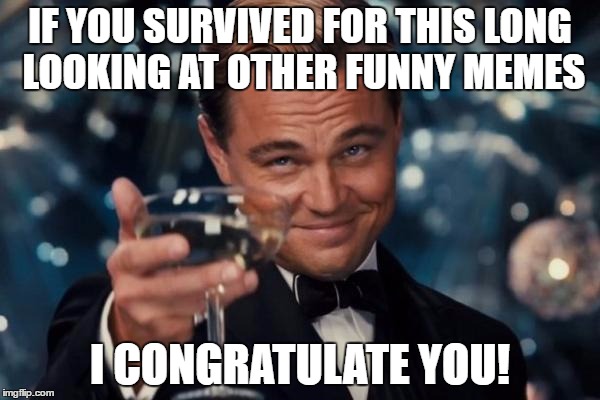 Leonardo Dicaprio Cheers Meme | IF YOU SURVIVED FOR THIS LONG LOOKING AT OTHER FUNNY MEMES; I CONGRATULATE YOU! | image tagged in memes,leonardo dicaprio cheers | made w/ Imgflip meme maker