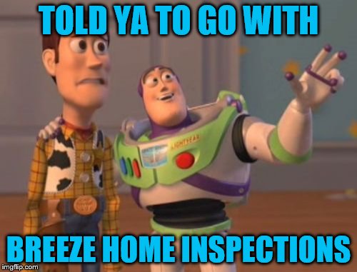X, X Everywhere | TOLD YA TO GO WITH; BREEZE HOME INSPECTIONS | image tagged in memes,x x everywhere | made w/ Imgflip meme maker