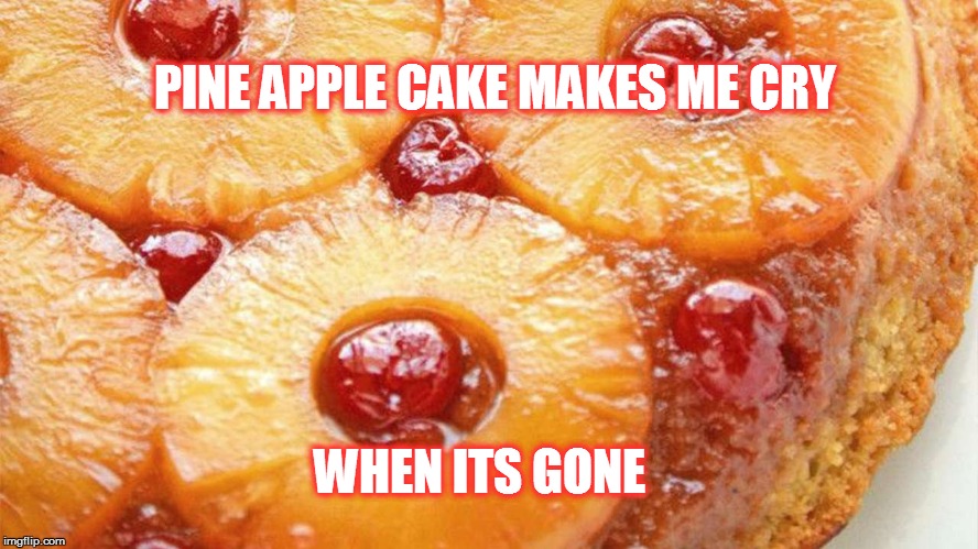 Cake Makes Me Cry | PINE APPLE CAKE MAKES ME CRY; WHEN ITS GONE | image tagged in cake,pine apple cake,desert | made w/ Imgflip meme maker
