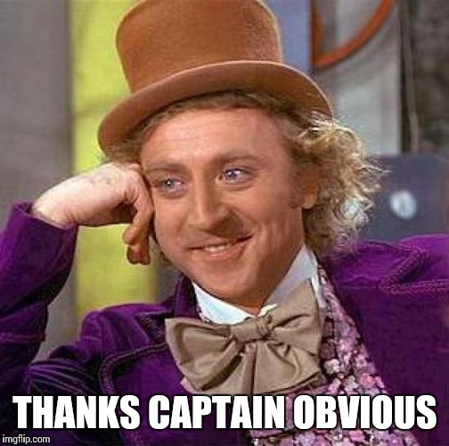 Creepy Condescending Wonka Meme | THANKS CAPTAIN OBVIOUS | image tagged in memes,creepy condescending wonka | made w/ Imgflip meme maker