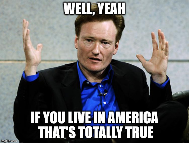 Conan O'Brien Agrees | WELL, YEAH IF YOU LIVE IN AMERICA THAT'S TOTALLY TRUE | image tagged in conan o'brien agrees | made w/ Imgflip meme maker