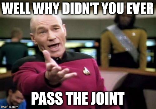 Picard Wtf Meme | WELL WHY DIDN'T YOU EVER PASS THE JOINT | image tagged in memes,picard wtf | made w/ Imgflip meme maker