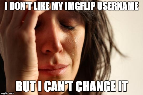 First World Problems | I DON'T LIKE MY IMGFLIP USERNAME; BUT I CAN'T CHANGE IT | image tagged in memes,first world problems,username | made w/ Imgflip meme maker