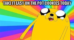 Adventure time | TAKE IT EASY ON THE POT COOKIES TODAY | image tagged in adventure time | made w/ Imgflip meme maker