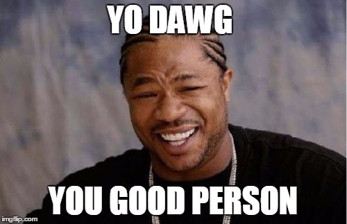 Yo Dawg Heard You Meme | YO DAWG YOU GOOD PERSON | image tagged in memes,yo dawg heard you | made w/ Imgflip meme maker
