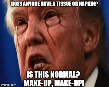 trump blood | DOES ANYONE HAVE A TISSUE OR NAPKIN? IS THIS NORMAL? MAKE-UP, MAKE-UP! | image tagged in anti trump | made w/ Imgflip meme maker