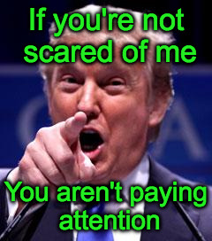 Trump Trademark | If you're not scared of me; You aren't paying attention | image tagged in trump trademark | made w/ Imgflip meme maker