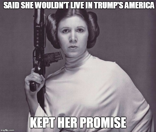 LEIAAAAA | SAID SHE WOULDN'T LIVE IN TRUMP'S AMERICA; KEPT HER PROMISE | image tagged in leiaaaaa | made w/ Imgflip meme maker