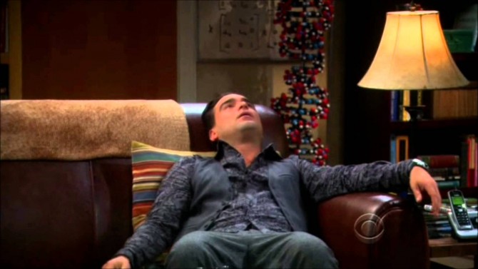 Big Bang Theory Leonard in Sheldon's Spot Blank Meme Template