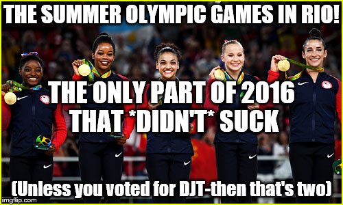 Good year or not.. | THE SUMMER OLYMPIC GAMES IN RIO! THE ONLY PART OF 2016 THAT *DIDN'T* SUCK; (Unless you voted for DJT-then that's two) | image tagged in 2016 olympics | made w/ Imgflip meme maker