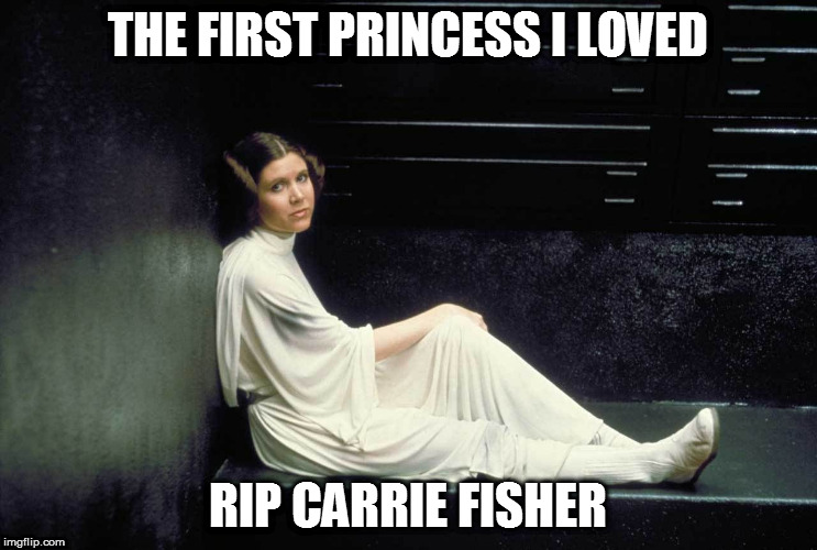 RIP Carrie Fisher | THE FIRST PRINCESS I LOVED; RIP CARRIE FISHER | image tagged in princess leia,carrie fisher,star wars | made w/ Imgflip meme maker