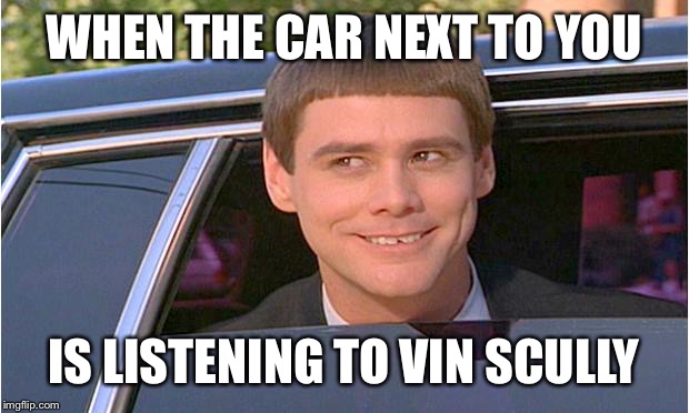 Just how amazing Vin Scully is! | WHEN THE CAR NEXT TO YOU; IS LISTENING TO VIN SCULLY | image tagged in jim carry limo,vin scully,memes,funny memes,baseball memes,dodgers | made w/ Imgflip meme maker