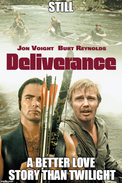 Deliverance | STILL; A BETTER LOVE STORY THAN TWILIGHT | image tagged in deliverance | made w/ Imgflip meme maker