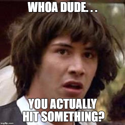 Conspiracy Keanu Meme | WHOA DUDE. . . YOU ACTUALLY HIT SOMETHING? | image tagged in memes,conspiracy keanu | made w/ Imgflip meme maker