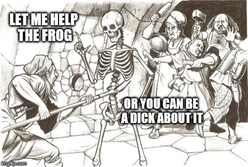 Ok now your just being a dick about it | LET ME HELP THE FROG OR YOU CAN BE A DICK ABOUT IT | image tagged in ok now your just being a dick about it | made w/ Imgflip meme maker