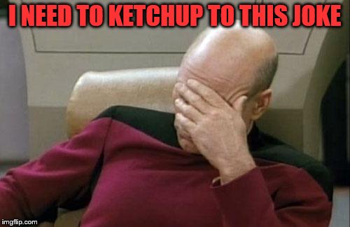 Captain Picard Facepalm Meme | I NEED TO KETCHUP TO THIS JOKE | image tagged in memes,captain picard facepalm | made w/ Imgflip meme maker
