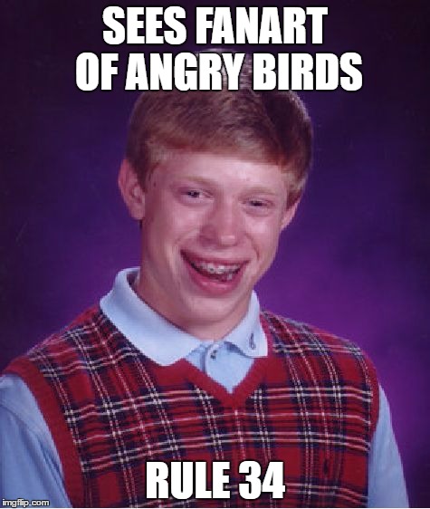 Bad Luck Brian Meme | SEES FANART OF ANGRY BIRDS; RULE 34 | image tagged in memes,bad luck brian | made w/ Imgflip meme maker
