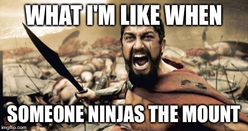 Sparta Leonidas Meme | WHAT I'M LIKE WHEN; SOMEONE NINJAS THE MOUNT | image tagged in memes,sparta leonidas | made w/ Imgflip meme maker