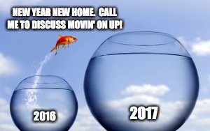 NEW YEAR NEW HOME.  CALL ME TO DISCUSS MOVIN' ON UP! 2017; 2016 | image tagged in fish2017 | made w/ Imgflip meme maker