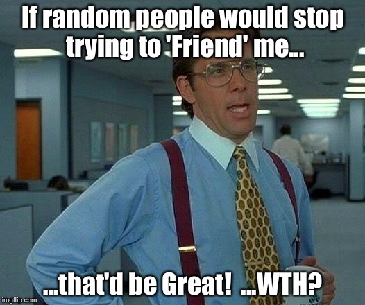 That Would Be Great | If random people would stop trying to 'Friend' me... ...that'd be Great!  ...WTH? | image tagged in memes,that would be great | made w/ Imgflip meme maker