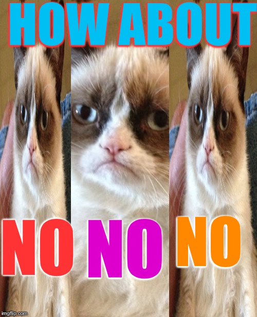 Grumpy Cat Meme | HOW ABOUT NO NO NO | image tagged in memes,grumpy cat | made w/ Imgflip meme maker