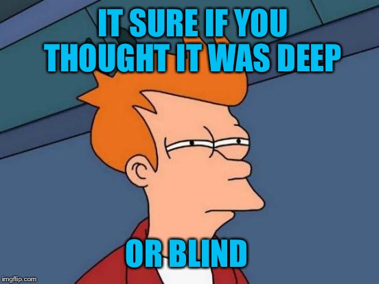 Futurama Fry Meme | IT SURE IF YOU THOUGHT IT WAS DEEP OR BLIND | image tagged in memes,futurama fry | made w/ Imgflip meme maker