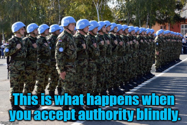 Blind Authority
This is what happens when you accept authority blindly. Sieg heil! | This is what happens when you accept authority blindly. | image tagged in nazis,socialism,un troops | made w/ Imgflip meme maker