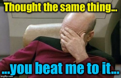 Captain Picard Facepalm Meme | Thought the same thing... ...you beat me to it... | image tagged in memes,captain picard facepalm | made w/ Imgflip meme maker