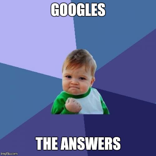 Success Kid Meme | GOOGLES THE ANSWERS | image tagged in memes,success kid | made w/ Imgflip meme maker