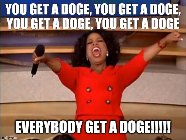 Oprah You Get A | YOU GET A DOGE, YOU GET A DOGE, YOU GET A DOGE, YOU GET A DOGE; EVERYBODY GET A DOGE!!!!! | image tagged in memes,oprah you get a | made w/ Imgflip meme maker