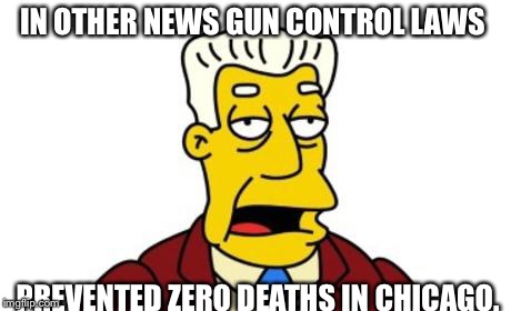 IN OTHER NEWS GUN CONTROL LAWS PREVENTED ZERO DEATHS IN CHICAGO. | made w/ Imgflip meme maker