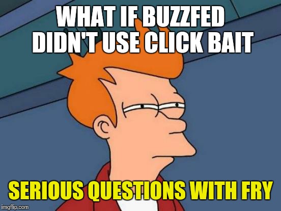 Futurama Fry | WHAT IF BUZZFED DIDN'T USE CLICK BAIT; SERIOUS QUESTIONS WITH FRY | image tagged in memes,futurama fry | made w/ Imgflip meme maker