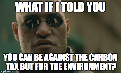 Matrix Morpheus | WHAT IF I TOLD YOU; YOU CAN BE AGAINST THE CARBON TAX BUT FOR THE ENVIRONMENT? | image tagged in memes,matrix morpheus | made w/ Imgflip meme maker