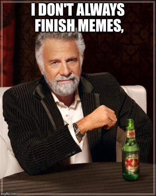 The Most Interesting Man In The World Meme | I DON'T ALWAYS FINISH MEMES, | image tagged in memes,the most interesting man in the world | made w/ Imgflip meme maker