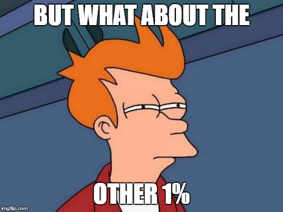 Futurama Fry Meme | BUT WHAT ABOUT THE OTHER 1% | image tagged in memes,futurama fry | made w/ Imgflip meme maker