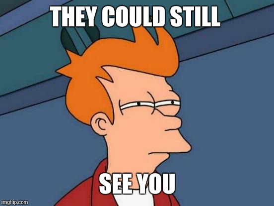 Futurama Fry | THEY COULD STILL; SEE YOU | image tagged in memes,futurama fry | made w/ Imgflip meme maker